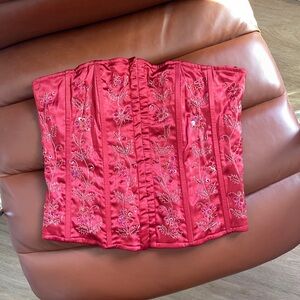 Passport Red Sequin Embroidered Strapless Corset Top